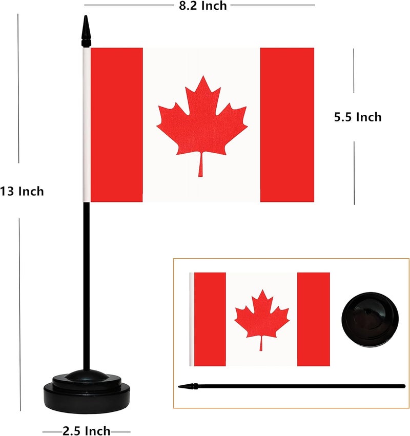 BCLin 12 Pack Canada Desk Flags Set, Canadian Small Mini Table Office Flags With 12" Solid Black Pole, Black Base and Spear Top, Miniature Desktop Flag, Home Decoration, Office Decoration, Festival - Image 2
